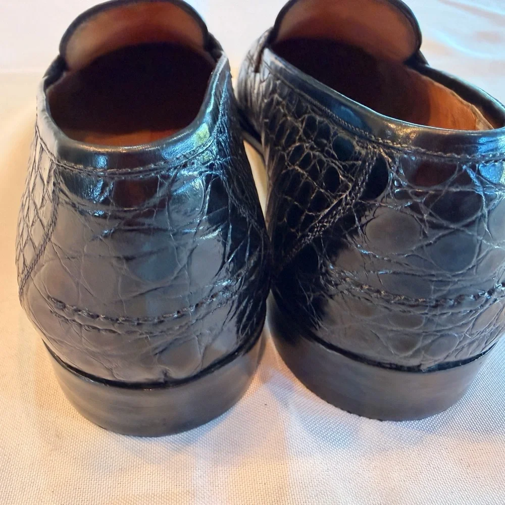 Salvatore Ferragamo Exotic Black Crocodile Leather Mens Penny Loafers Sz 10D